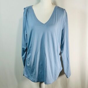 Athleta Outbound V Neck Top Long Sleeve Ruched Shoulder‎ Blue XL TG